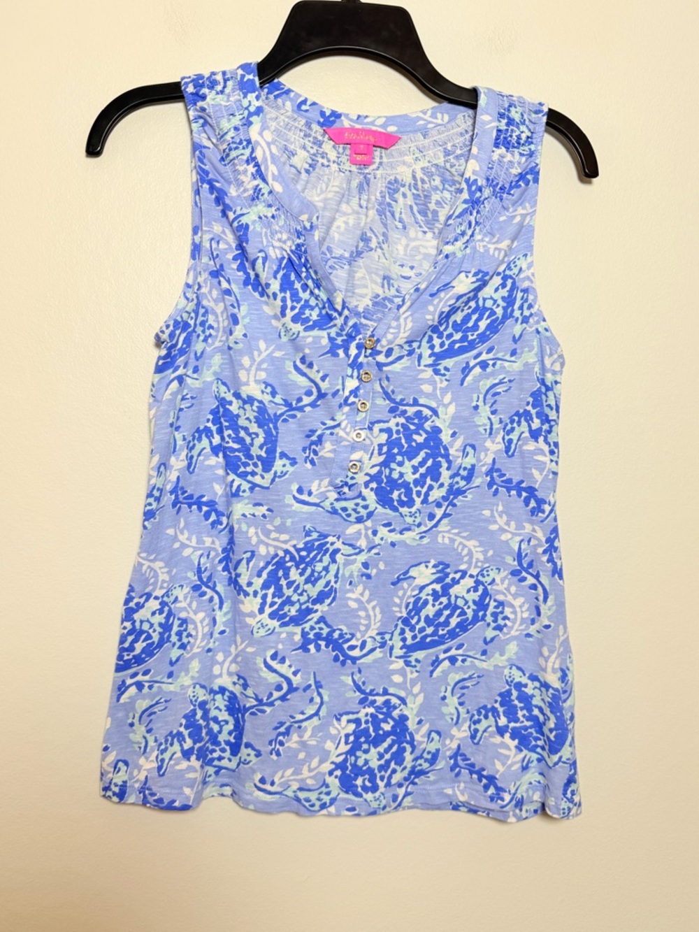 Lilly Pulitzer Essie Top Blue Turtley Awesome Print Sleeveless Tank Size Small